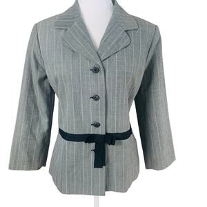 Vintage Sag Harbor Size 12 Women's Blazer Jacket Gray Striped Career Office Bow